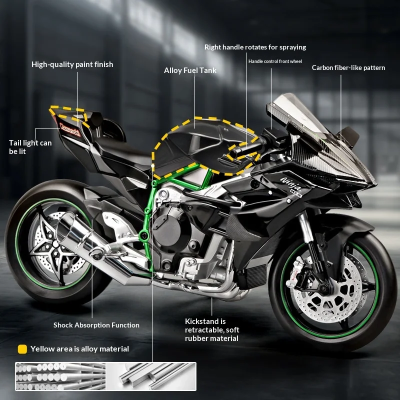 Nj H2R Scale Alloy Motorbike Model with Spray Paint Detail Rotatable Front Wheel Carbon Texture Collectible for Adul
Nj H2R Scale Alloy Motorbike Model with Spray Paint Detail Rotatable Front Wheel Carbon Texture Collectible for Adul