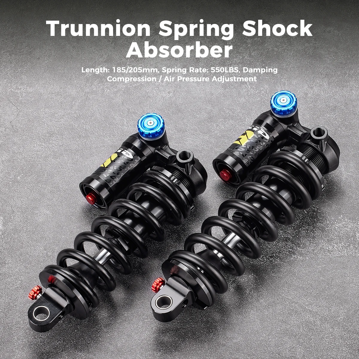EVOSID X3 Trunnion Mountain Bike Rear Shock 185/205mm Coil Spring Shock 550LBS MTB Soft Tail Bicycle Rear Shock Absorber
EVOSID X3 Trunnion Mountain Bike Rear Shock 185/205mm Coil Spring Shock 550LBS MTB Soft Tail Bicycle Rear Shock Absorber