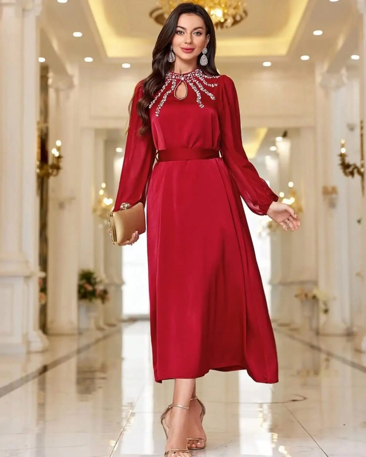 Customized Temperament Satin Crystal Belt Evening Dresses High Quality Long Sleeves Party Dress Custom Made Celebrity
Customized Temperament Satin Crystal Belt Evening Dresses High Quality Long Sleeves Party Dress Custom Made Celebrity
