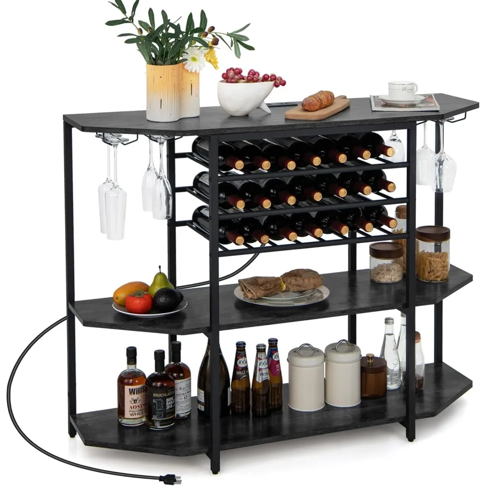 Bar Table Cabinet with Power Outlet & USB Port, 21 Bottle Wine Rack & Glass Holder, 3 Tier Mini Coffee Bar Stand for Liquor, In
Bar Table Cabinet with Power Outlet & USB Port, 21 Bottle Wine Rack & Glass Holder, 3 Tier Mini Coffee Bar Stand for Liquor, In