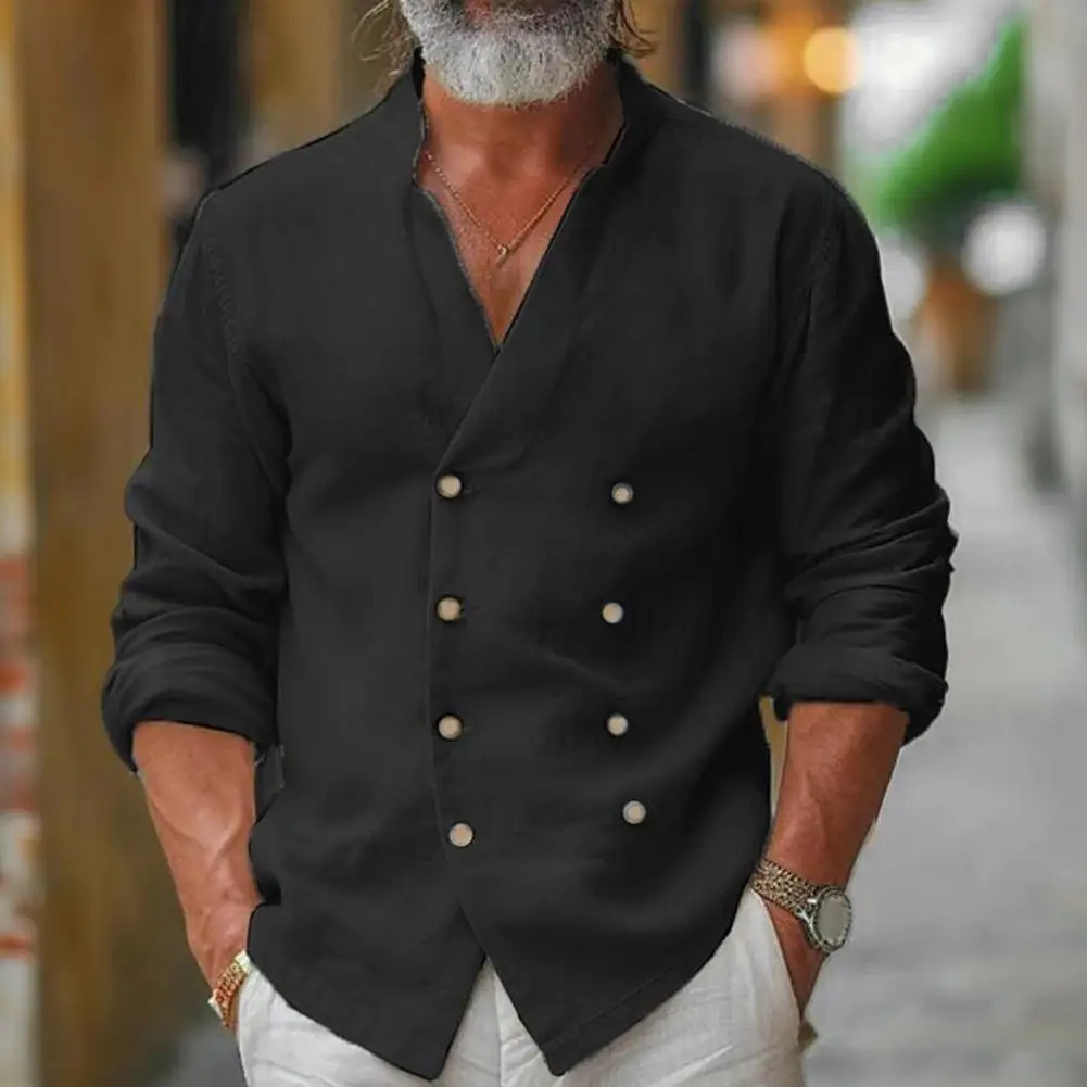 Solid Color Men Shirt Men's Double-breasted Cardigan with Stand Collar V Neck Casual Mid Length Shirt for Fall Spring Office
Solid Color Men Shirt Men's Double-breasted Cardigan with Stand Collar V Neck Casual Mid Length Shirt for Fall Spring Office
