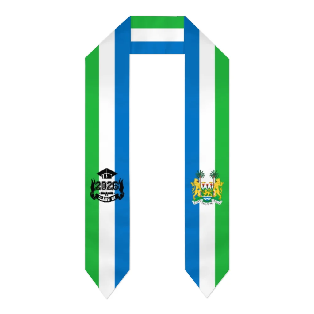 Class of 2026 Sierra Leone Flag Scarf Top Print Graduation Sash Stole International Study Abroad Adult Unisex 183*15CM
Class of 2026 Sierra Leone Flag Scarf Top Print Graduation Sash Stole International Study Abroad Adult Unisex 183*15CM
