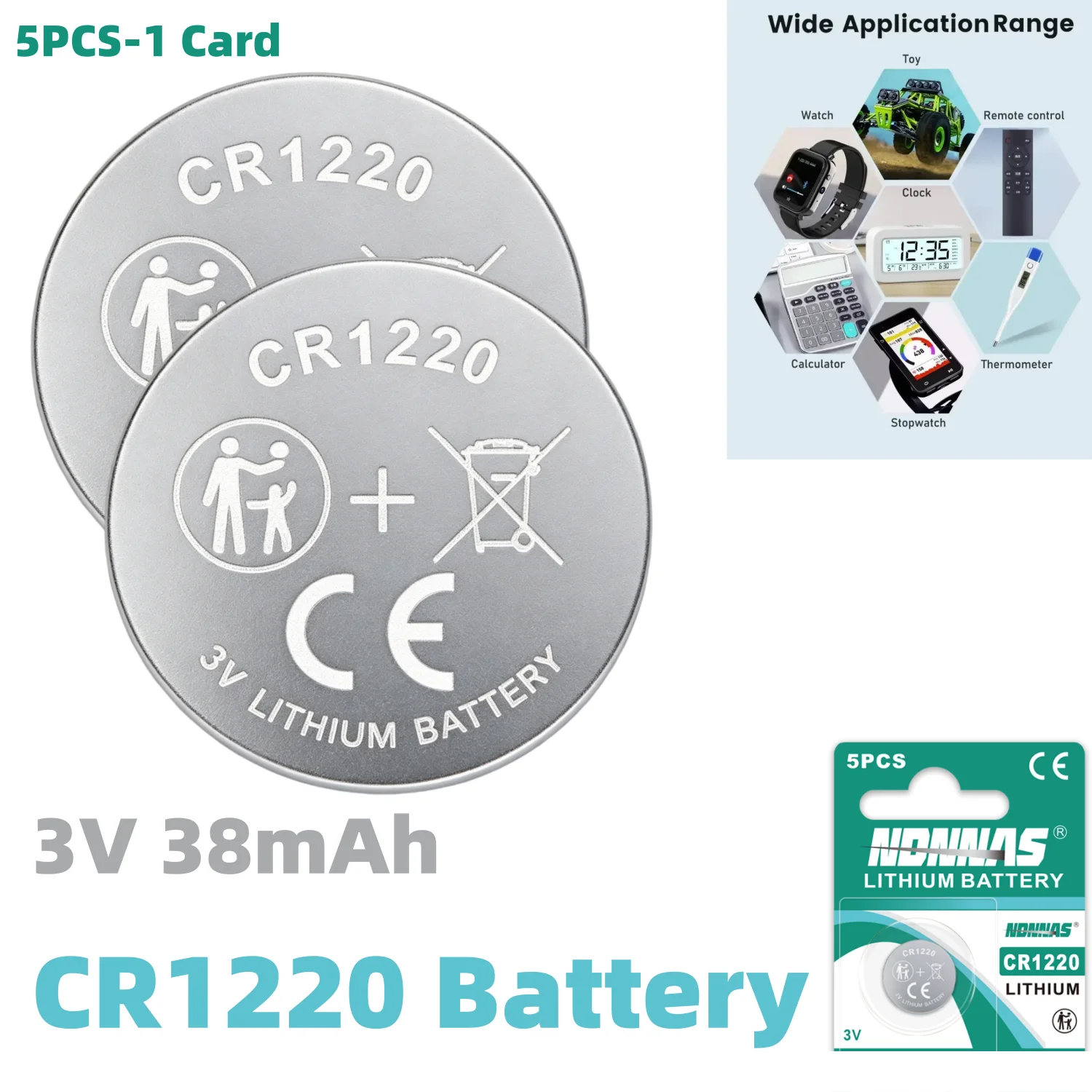 5-100Pcs CR1220 3V 38mAh Lithium Coin Cell Button Battery DL1220 BR1220 Compatible For Watch Key Remote Clock Electronic Device
5-100Pcs CR1220 3V 38mAh Lithium Coin Cell Button Battery DL1220 BR1220 Compatible For Watch Key Remote Clock Electronic Device
