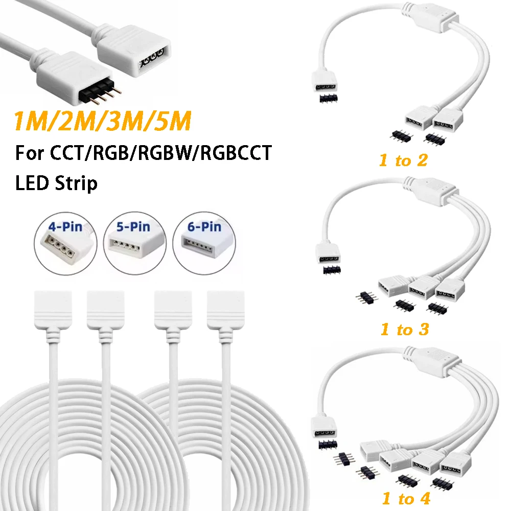 4/5/6Pin RGB RGBW Connector Extension HUB 1m 2m 3m 5m Extension Cable 1to 2 3 4 Splitter Wire for 5050 3528 LED Strip Light
4/5/6Pin RGB RGBW Connector Extension HUB 1m 2m 3m 5m Extension Cable 1to 2 3 4 Splitter Wire for 5050 3528 LED Strip Light