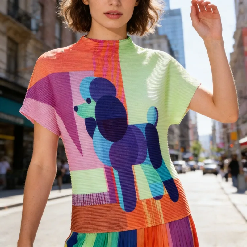 Miyake Pleated T-Shirt 2026 Fashion Casual Printed Stand Collar Top Slim-Fit Short Sleeve Fold T-Shirt Women Summer New Clothing
Miyake Pleated T-Shirt 2026 Fashion Casual Printed Stand Collar Top Slim-Fit Short Sleeve Fold T-Shirt Women Summer New Clothing