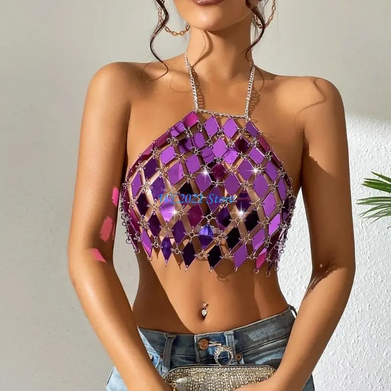 G5GC Women Sparkling Diamond Sequins Body Chain Halterneck Crop Top Festival Outfit
G5GC Women Sparkling Diamond Sequins Body Chain Halterneck Crop Top Festival Outfit
