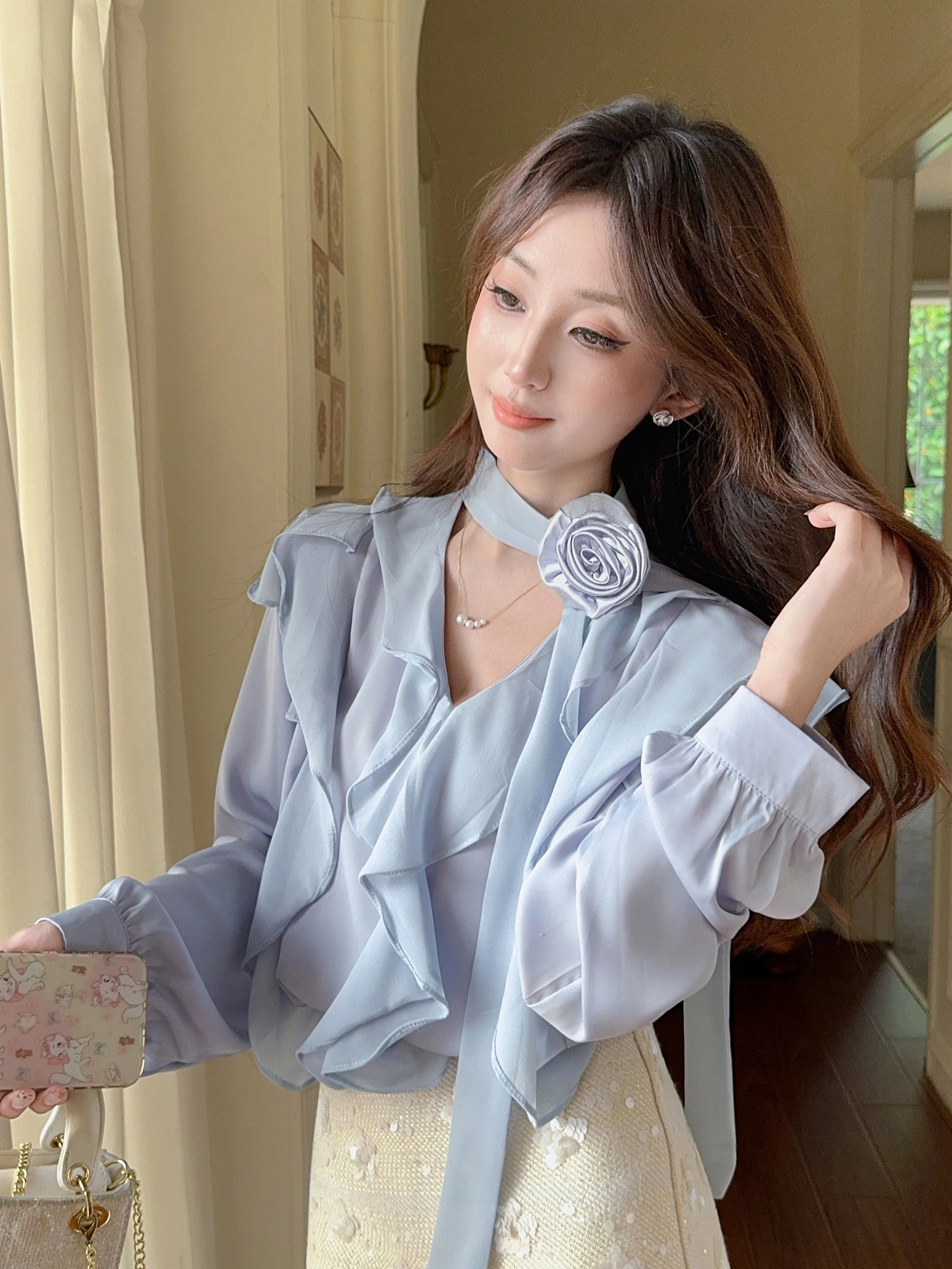 French Sle Chiffon irt Women's Unique Fairy Aosphere Autumn Faion Le Flower Long Sve Lace Top
French Sle Chiffon irt Women's Unique Fairy Aosphere Autumn Faion Le Flower Long Sve Lace Top