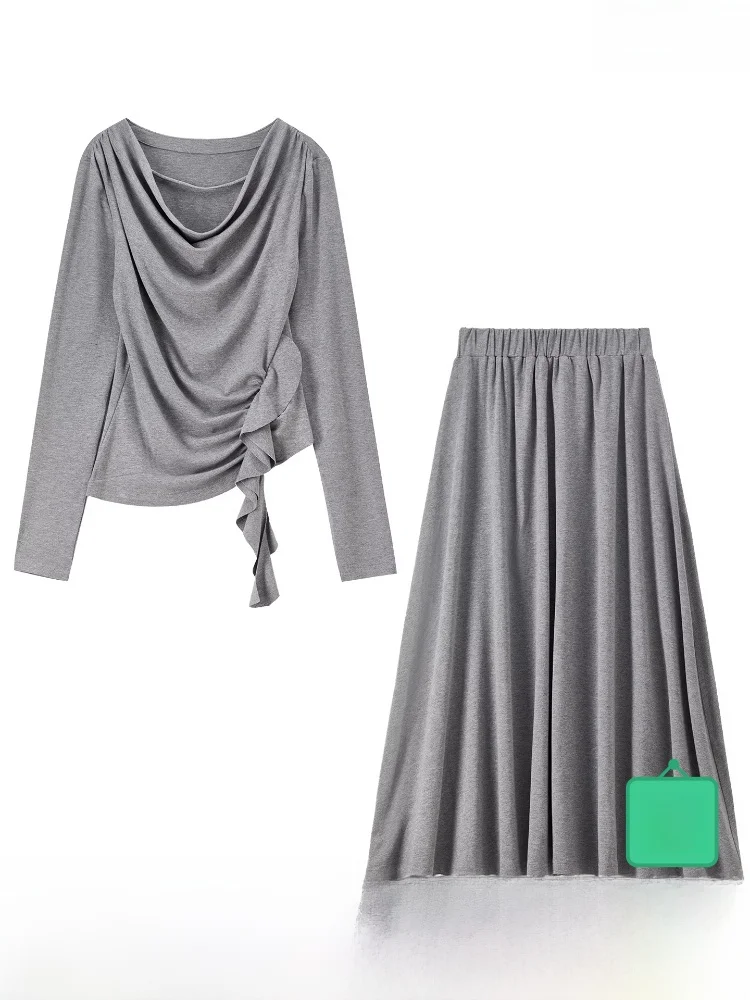 Casual Skirt Set Women's round Ne Pleated Long Sve T-irt Elastic Waist f-length Skirt Two-piece Spring New Sle
Casual Skirt Set Women's round Ne Pleated Long Sve T-irt Elastic Waist f-length Skirt Two-piece Spring New Sle