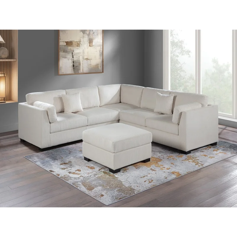 Beige Corduroy 4-Piece Sectional Sofa Set with Corner Wedge, One-Arm Loveseat, Ottoman, Upholstered Pillows
Beige Corduroy 4-Piece Sectional Sofa Set with Corner Wedge, One-Arm Loveseat, Ottoman, Upholstered Pillows