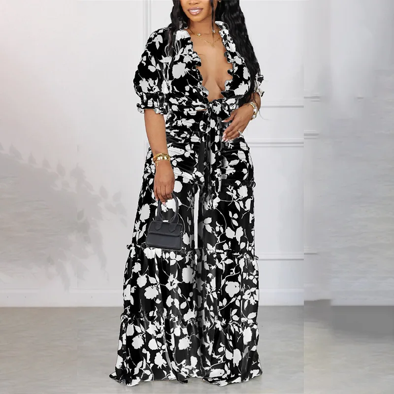 Wepbel Women Tshirt Top Trousers Sets Printed Lace-up 2 Piece Sets Outfits Sexy V-neck Blouse Top 2023 Summer Loose Wide Leg
Wepbel Women Tshirt Top Trousers Sets Printed Lace-up 2 Piece Sets Outfits Sexy V-neck Blouse Top 2023 Summer Loose Wide Leg