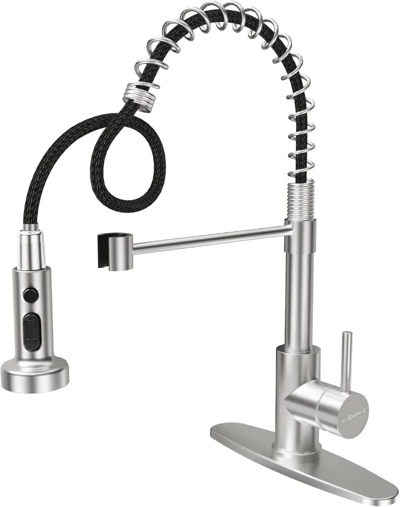 Kitchen Sink Faucet with Deck Plate, with Pull Down Sprayer Stainless Steel Single Handle 1/3 Hole, Pull Out Commercial
Kitchen Sink Faucet with Deck Plate, with Pull Down Sprayer Stainless Steel Single Handle 1/3 Hole, Pull Out Commercial