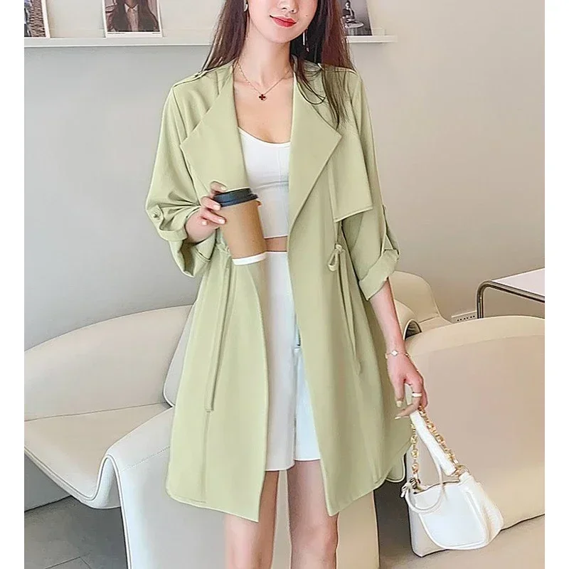 Fashion Three Quarter Cardigan Elegant Solid Color Casual All-match Coat Spring Summer Thin Style Trench Women Turn-down Collar
Fashion Three Quarter Cardigan Elegant Solid Color Casual All-match Coat Spring Summer Thin Style Trench Women Turn-down Collar