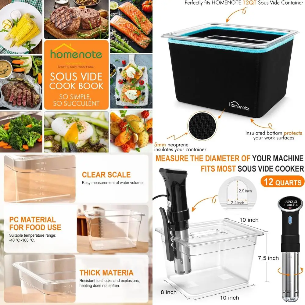 12-Quart BPA-Free Sous Vide Kit with Lid, Rack, Sleeve & Cookbook for Anova and Compatible Cookers
12-Quart BPA-Free Sous Vide Kit with Lid, Rack, Sleeve & Cookbook for Anova and Compatible Cookers