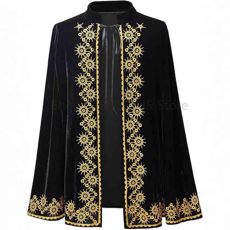 18th Century Medieval Black Velvet Cape with Gold Trim Halloween Cloak Costume Medieval Prince King Cape for Men Boys
18th Century Medieval Black Velvet Cape with Gold Trim Halloween Cloak Costume Medieval Prince King Cape for Men Boys