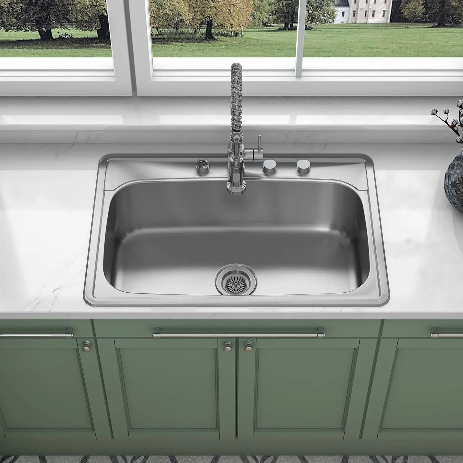 33x22 Inch Drop-In Single Bowl Kitchen Sink, 304 Stainless Steel with Satin Finish and Noise Reduction
33x22 Inch Drop-In Single Bowl Kitchen Sink, 304 Stainless Steel with Satin Finish and Noise Reduction