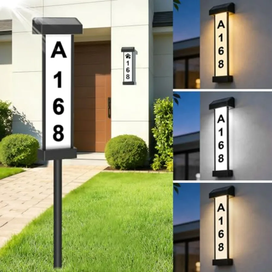 Solar Address Sign, Dual-Sided Lighted House Numbers for Outside, Waterproof LED Illuminated Address Plaque with Stakes, 3 Colo
Solar Address Sign, Dual-Sided Lighted House Numbers for Outside, Waterproof LED Illuminated Address Plaque with Stakes, 3 Colo