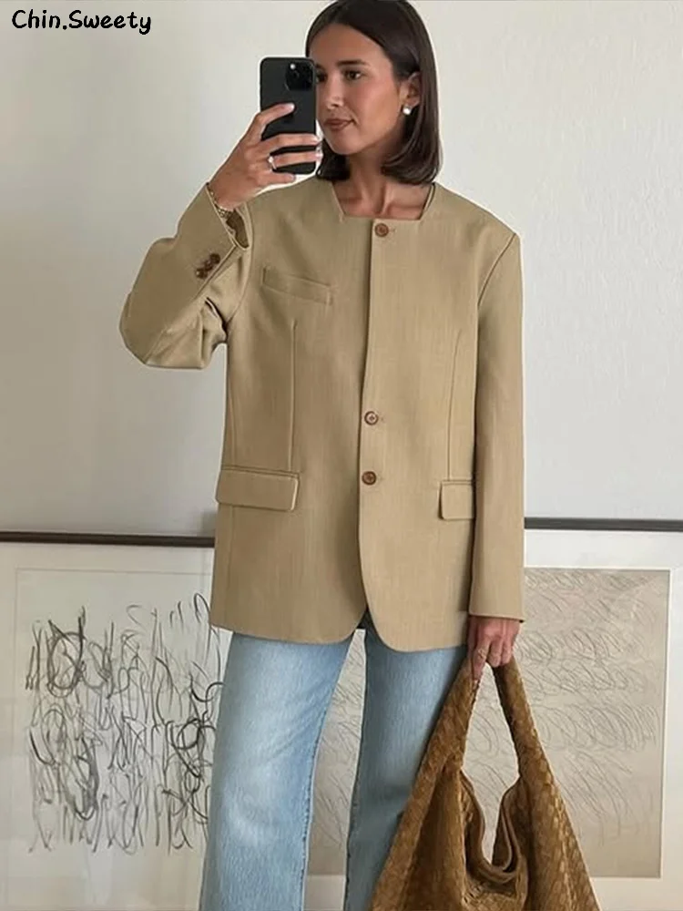 Fashion Loose Pocket Suit Jackets Women Square Collar Full Sleeve Single Breasted Jacket 2025 Spring Lady Chic Commute Coat New
Fashion Loose Pocket Suit Jackets Women Square Collar Full Sleeve Single Breasted Jacket 2025 Spring Lady Chic Commute Coat New