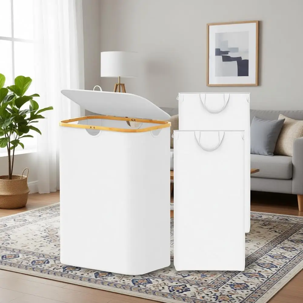 Складная корзина для белья на 2 секции с крышкой и съемными мешками, 160 л, с бамбуковыми ручками, для спальни, ванной, общежития, прачечной
Складная корзина для белья на 2 секции с крышкой и съемными мешками, 160 л, с бамбуковыми ручками, для спальни, ванной, общежития, прачечной