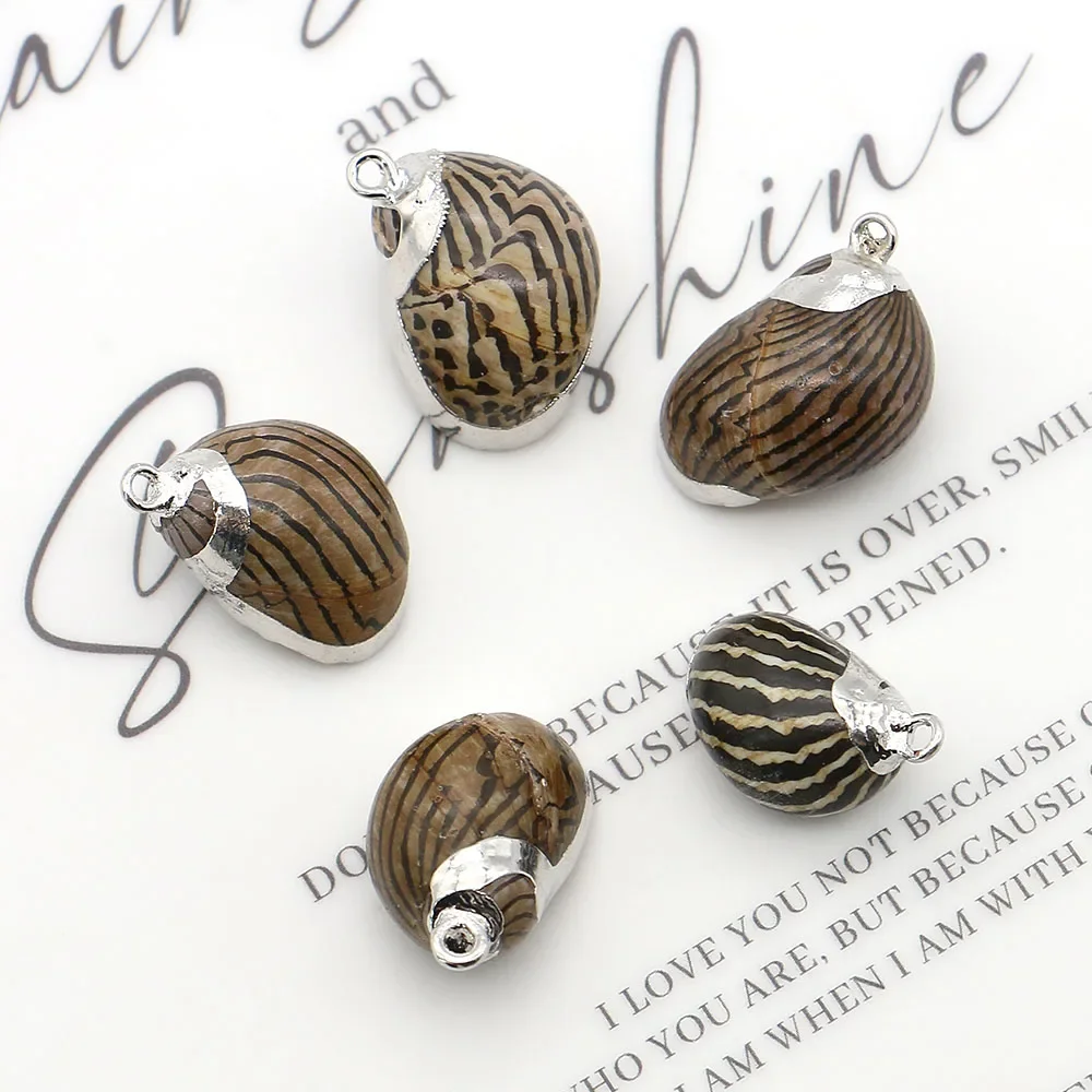 Unique Creative Natural Conch-shaped Brown Black-lined Single-hole Silver-plated Pendant DIY Accessories for Necklaces Earrings
Unique Creative Natural Conch-shaped Brown Black-lined Single-hole Silver-plated Pendant DIY Accessories for Necklaces Earrings