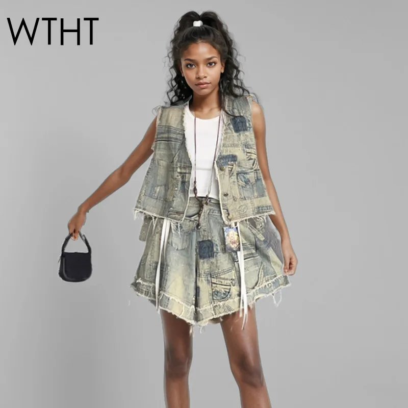 WTHT Vintage Trendy Women's 3D Print Design V-neck Denim Vest High Waist A-line Wide Leg Shorts Female 2025 Spring New 1LS896
WTHT Vintage Trendy Women's 3D Print Design V-neck Denim Vest High Waist A-line Wide Leg Shorts Female 2025 Spring New 1LS896