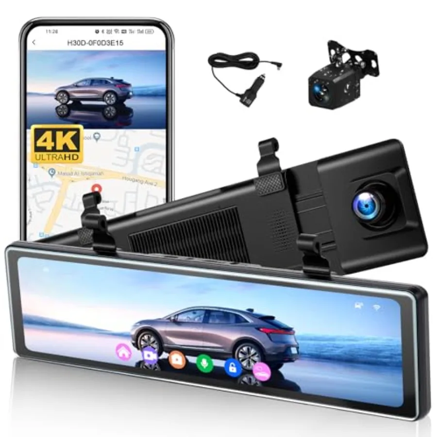 Dash Cam for Cars: 11.26 Inch 4K Mirror Display, Aluminum Alloy Body, Black, Front 4K + Rear 1080P with BSD/ADAS/LCA, Built-in
Dash Cam for Cars: 11.26 Inch 4K Mirror Display, Aluminum Alloy Body, Black, Front 4K + Rear 1080P with BSD/ADAS/LCA, Built-in