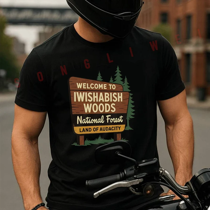 Summer Motorcycle Casual Sports Loose Cotton T-shirt Welcome To IWISHABISH WOODS National Forest Land Men's Short-sleeved Tees
Summer Motorcycle Casual Sports Loose Cotton T-shirt Welcome To IWISHABISH WOODS National Forest Land Men's Short-sleeved Tees