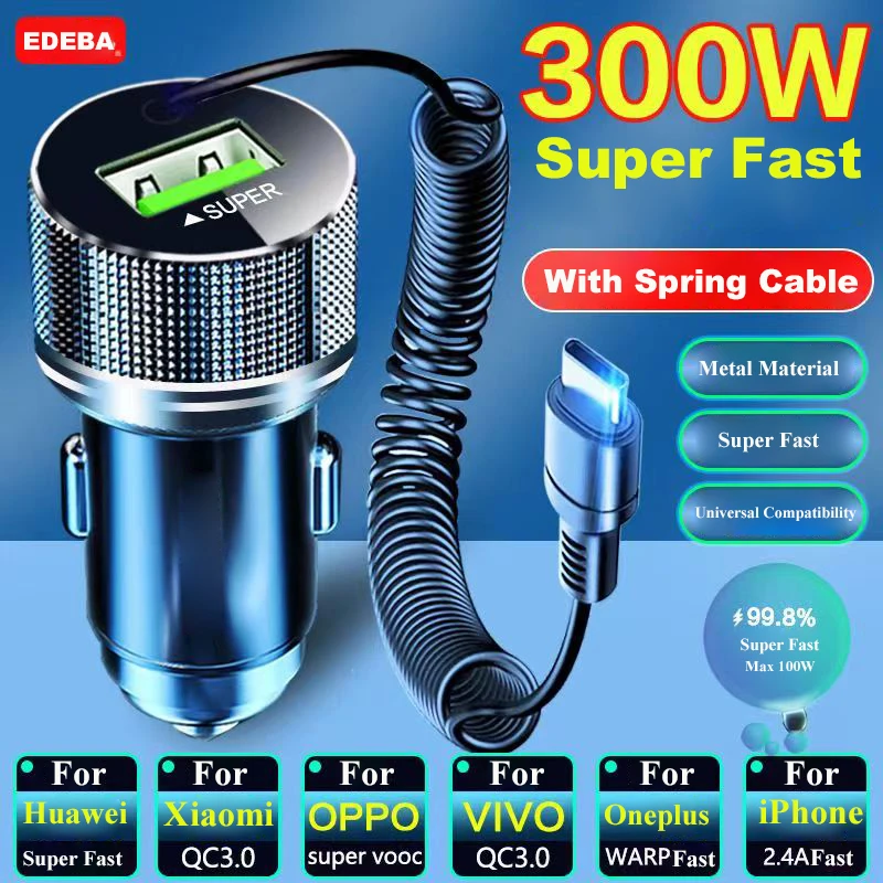 EDEBA Metal USB Car Charger with Type C Cable 12V Super Fast Charging Vehicle Adapter 2 in 1 for iPhone Samsung Huawei VIVO OPPO
EDEBA Metal USB Car Charger with Type C Cable 12V Super Fast Charging Vehicle Adapter 2 in 1 for iPhone Samsung Huawei VIVO OPPO