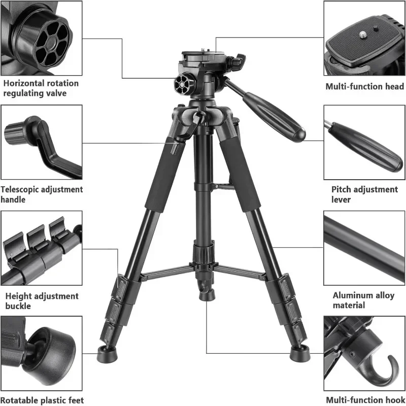 Portable Aluminum Camera Tripod with 3-Way Swivel Pan Head,DV Video Camcorder Load up to 4 kilograms Black
Portable Aluminum Camera Tripod with 3-Way Swivel Pan Head,DV Video Camcorder Load up to 4 kilograms Black