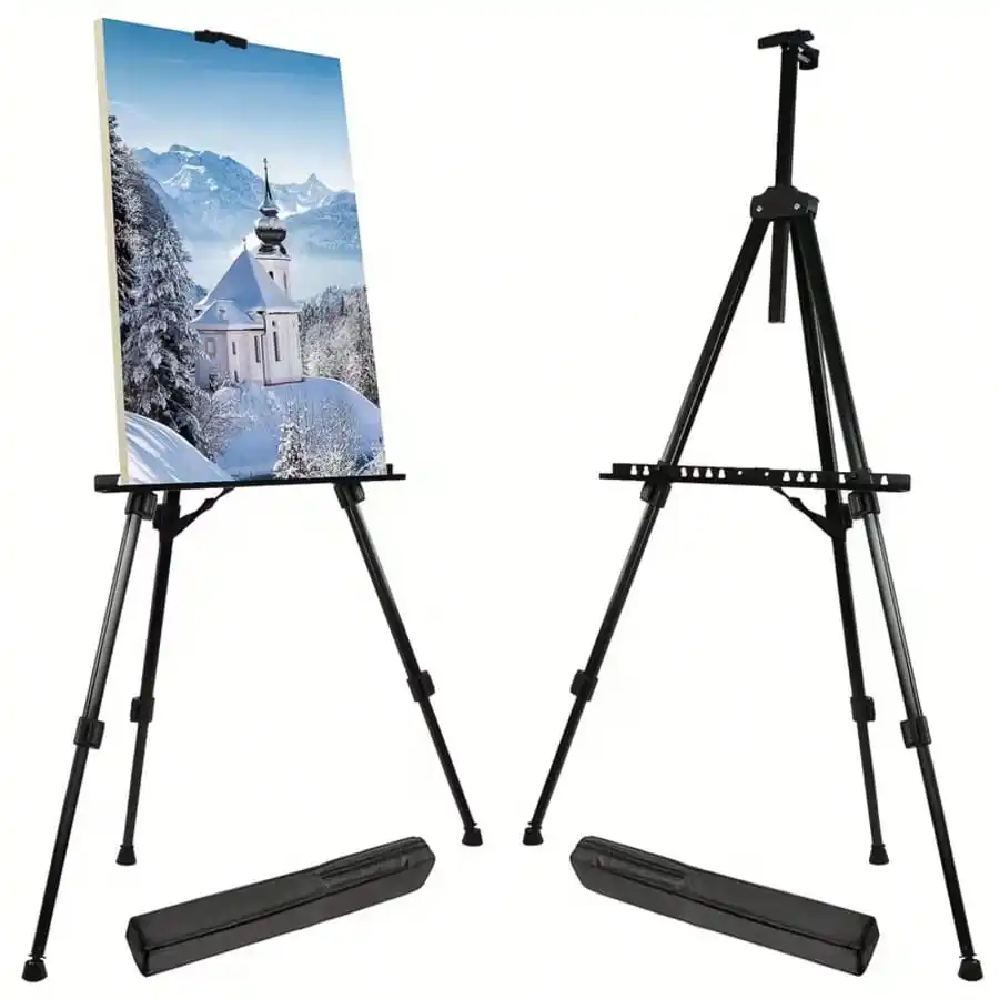 66-Inch Three-Section Adjustable Metal Easel, Foldable & Portable Floor Tripod. Sturdy & Lightweight. For Wedding Signs, Art Displays, Paintings, Party Decorations.
66-Inch Three-Section Adjustable Metal Easel, Foldable & Portable Floor Tripod. Sturdy & Lightweight. For Wedding Signs, Art Displays, Paintings, Party Decorations.