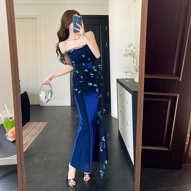 Hot Girl Pure Sexy Blue Butterfly Mesh Dress for Women's Summer Slim Fit Strapless Hip Wrap Long Dress Fashion Female Clothes
Hot Girl Pure Sexy Blue Butterfly Mesh Dress for Women's Summer Slim Fit Strapless Hip Wrap Long Dress Fashion Female Clothes