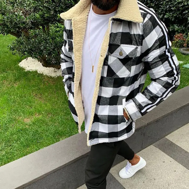 Fashion Casual Pocket Long Sleeve Jacket Men Winter Lining Fleece Warm Coats Top Loose Turn-down Collar Plaid Retro Outwear
Fashion Casual Pocket Long Sleeve Jacket Men Winter Lining Fleece Warm Coats Top Loose Turn-down Collar Plaid Retro Outwear