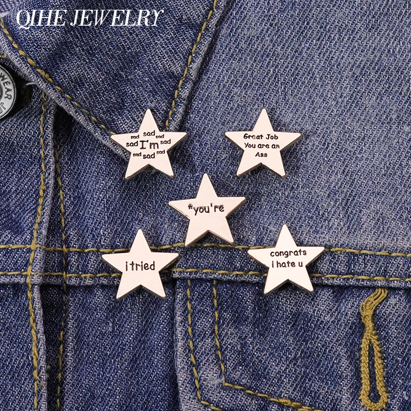 Star I Tried Sad Enamel Pin Letter Badge Metal Brooch Lapel Hat Accessories Funny Fashion Custom Jewelry Women Friends Wholesale
Star I Tried Sad Enamel Pin Letter Badge Metal Brooch Lapel Hat Accessories Funny Fashion Custom Jewelry Women Friends Wholesale
