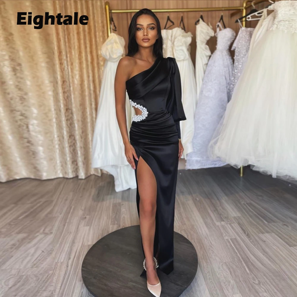 Eightale Black Prom Dresses for Wedding Satin Beaded Pearls One Shoulder Evening Gown Mermaid Party Dress Vestidos De Noche
Eightale Black Prom Dresses for Wedding Satin Beaded Pearls One Shoulder Evening Gown Mermaid Party Dress Vestidos De Noche