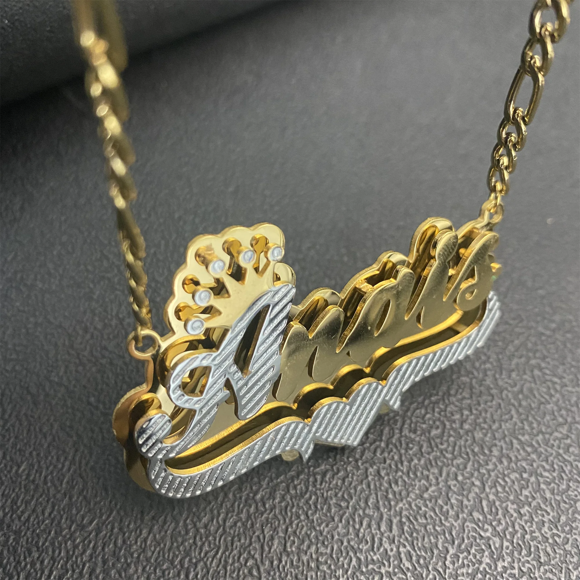 Personalized Necklace Custom Double Nameplate Diamond Cut Customized Name Stainless Steel Necklace With Crown For Women Kids
Personalized Necklace Custom Double Nameplate Diamond Cut Customized Name Stainless Steel Necklace With Crown For Women Kids