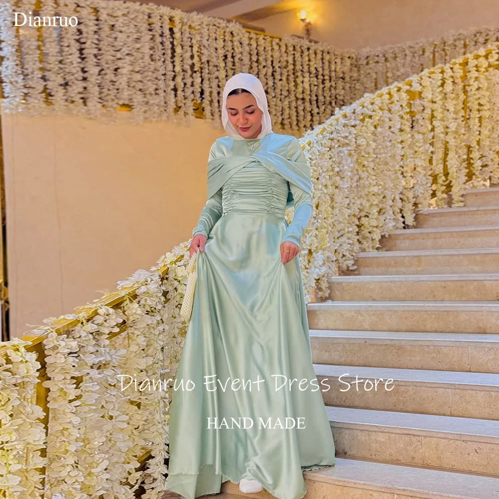 Dianruo Graceful Muslim Floor Length Evening Dresses Satin Pleat Robe De Soirée Femme A Line Long Sleeves Prom Gowns Customized
Dianruo Graceful Muslim Floor Length Evening Dresses Satin Pleat Robe De Soirée Femme A Line Long Sleeves Prom Gowns Customized