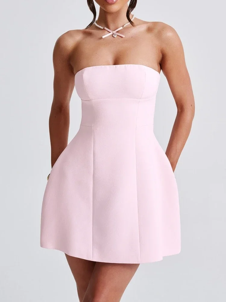 Sexy Strapless Backless Mini A-Line Dress Women Pink Black Sleeveless Slim Dresses Elegant Evening Party Cocktail Clubwear
Sexy Strapless Backless Mini A-Line Dress Women Pink Black Sleeveless Slim Dresses Elegant Evening Party Cocktail Clubwear