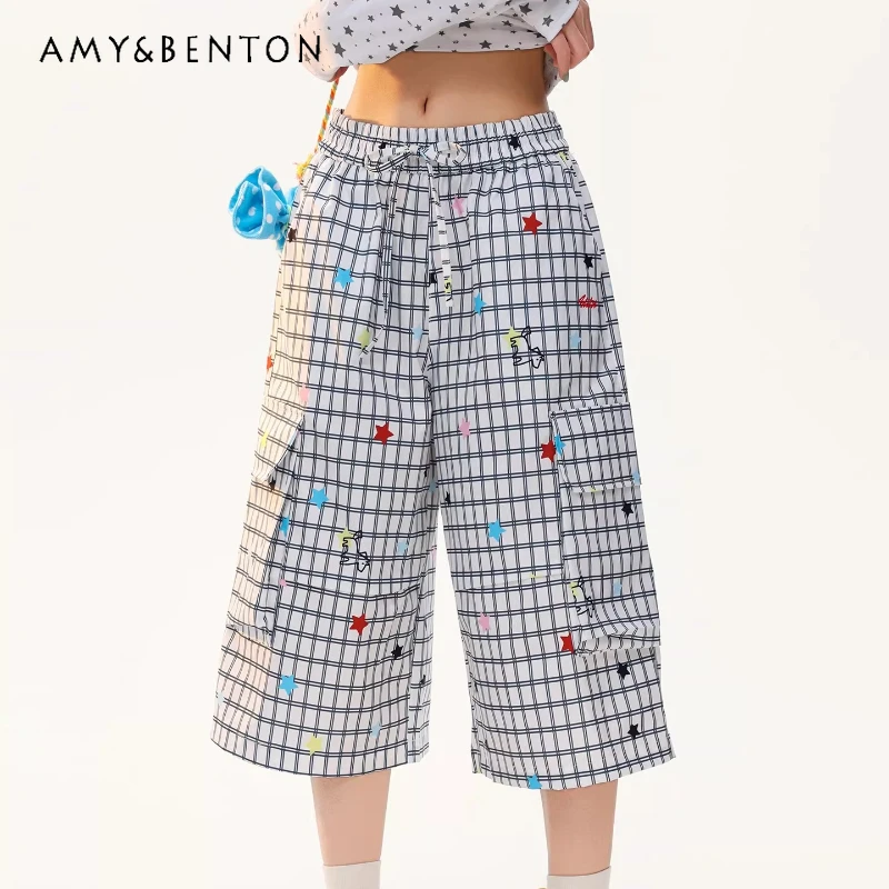 Japanese Casual Plaid Star Print Women's Capri 2026 Spring New High Waist Wide Leg Sweet Cute Versatile Straight Pants Ladies
Japanese Casual Plaid Star Print Women's Capri 2026 Spring New High Waist Wide Leg Sweet Cute Versatile Straight Pants Ladies