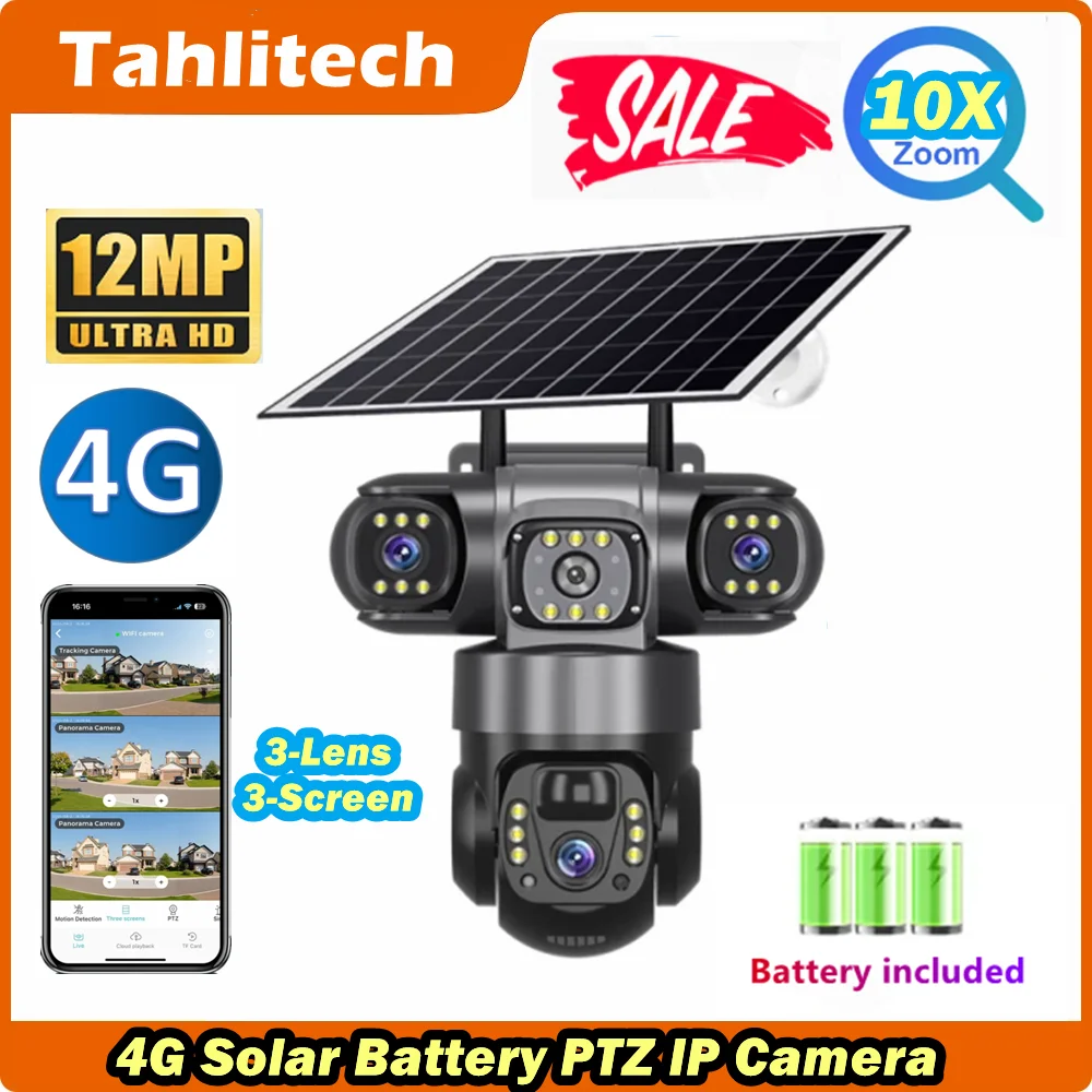 Solar Camera 4G Sim Outdoor 3 Lens 3 Screen 10X Zoom PIR Human Detect Cameras Waterproof Night Vision CCTV Security Protection
Solar Camera 4G Sim Outdoor 3 Lens 3 Screen 10X Zoom PIR Human Detect Cameras Waterproof Night Vision CCTV Security Protection