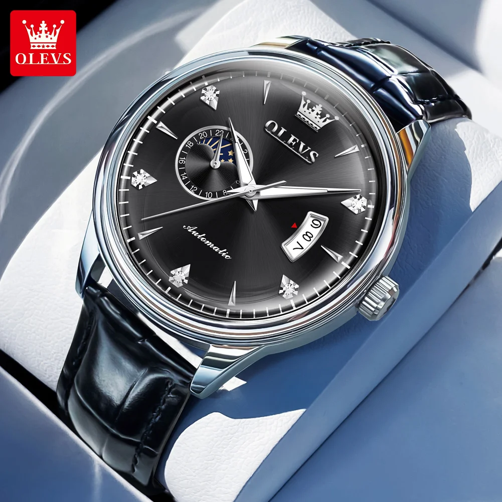 Мужские часы OLEVS 7040 с фазами Луны, водонепроницаемые, с кожаным ремешком, деловые часы, оригинальные автоматические механические часы для мужчин
Мужские часы OLEVS 7040 с фазами Луны, водонепроницаемые, с кожаным ремешком, деловые часы, оригинальные автоматические механические часы для мужчин