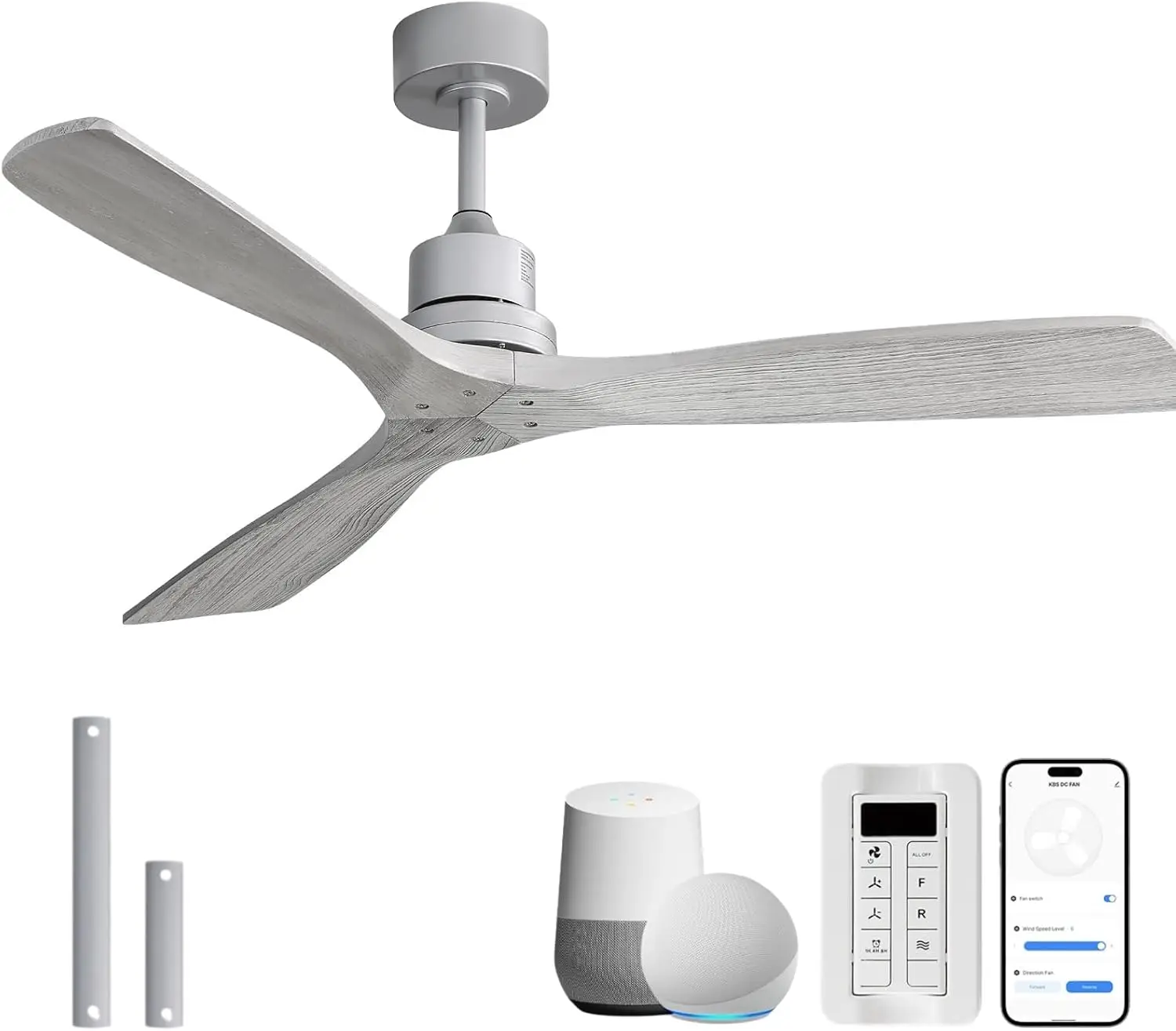 52-Inch Smart Ceiling Fan without Light, Modern Solid Wood 3-Blade Outdoor/Indoor Fan with APP Remote Control, Quiet DC Motor for Bedroom Living Room Farmhouse Patio, Silver & Grey
52-Inch Smart Ceiling Fan without Light, Modern Solid Wood 3-Blade Outdoor/Indoor Fan with APP Remote Control, Quiet DC Motor for Bedroom Living Room Farmhouse Patio, Silver & Grey