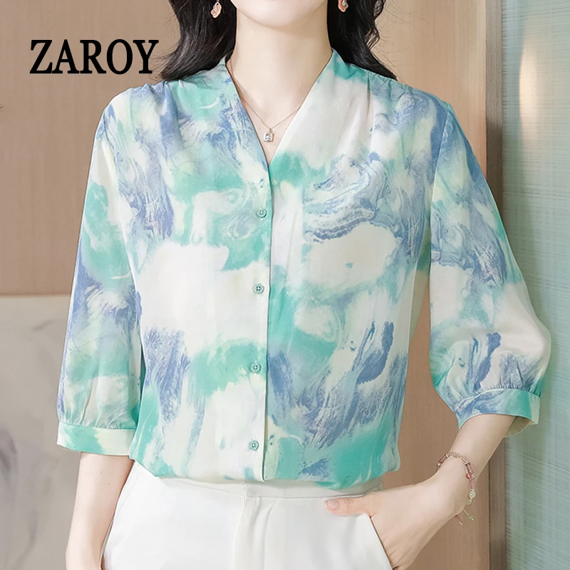ZAROY Elegant Chiffon Button-up Shirt Summer 3/4 Sleeve V Neck Fashion Print Loose Blouse Casual Street Woman Clothing Camisas
ZAROY Elegant Chiffon Button-up Shirt Summer 3/4 Sleeve V Neck Fashion Print Loose Blouse Casual Street Woman Clothing Camisas