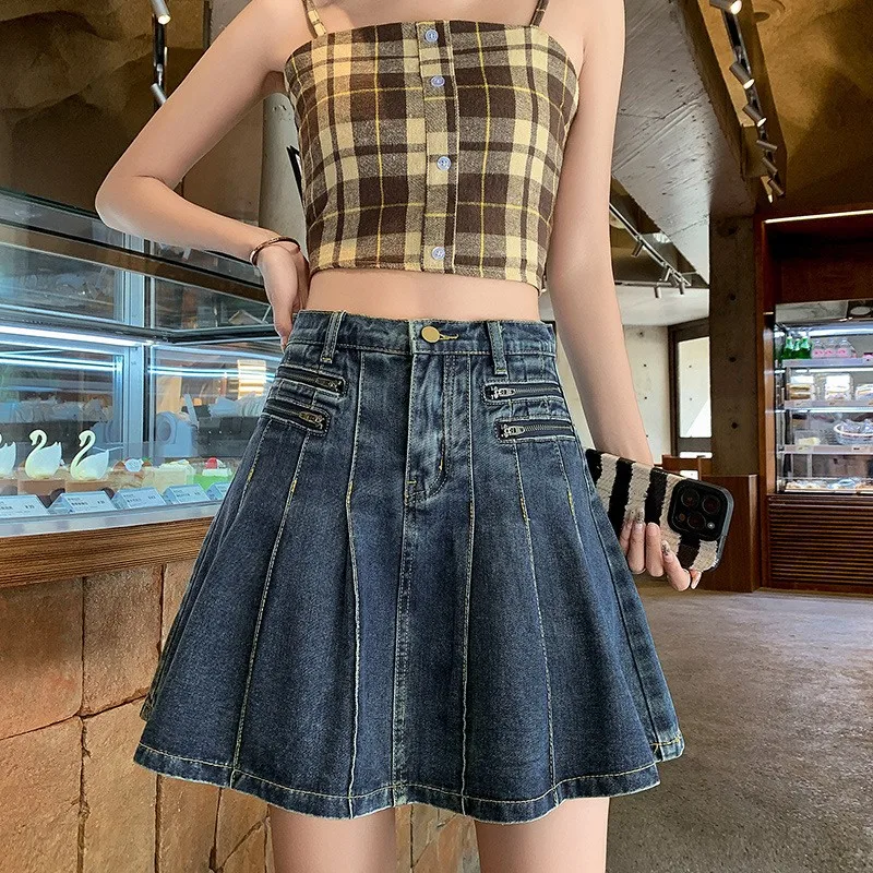 Плиссированная джинсовая юбка с высокой талией, женские утягивающие юбки трапециевидной формы, повседневные хлопковые джинсовые деловые повседневные юбки
Плиссированная джинсовая юбка с высокой талией, женские утягивающие юбки трапециевидной формы, повседневные хлопковые джинсовые деловые повседневные юбки