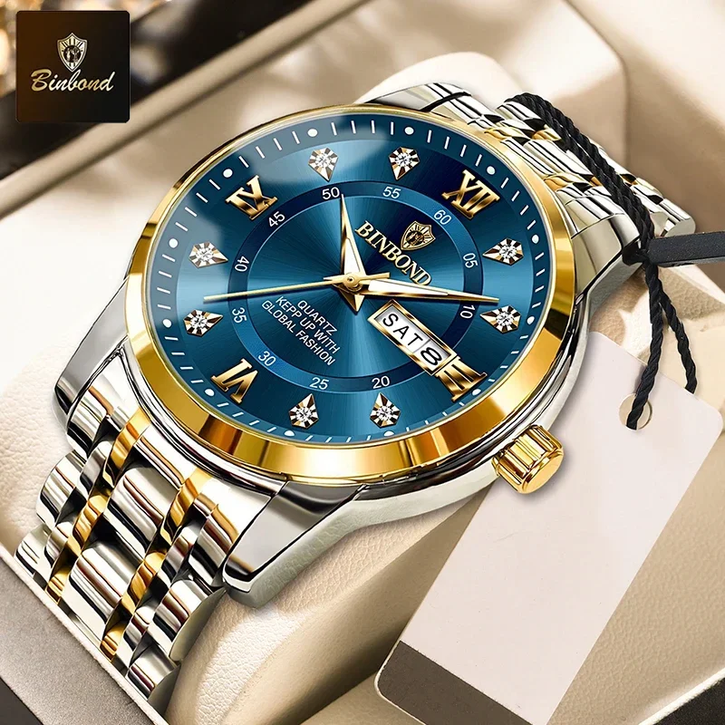 BINBOND Luxury Quartz Watch For Men Diamond Roman Scale Waterproof Wristwatch Dual Calendar Stainless Steel Relogio Masculino
BINBOND Luxury Quartz Watch For Men Diamond Roman Scale Waterproof Wristwatch Dual Calendar Stainless Steel Relogio Masculino