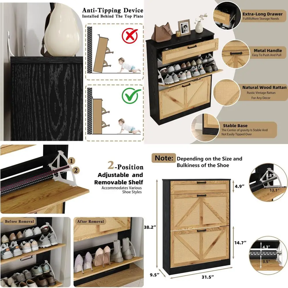 Narrow Rattan Lip Wooden Shoe Storage Cabinet for Hallway, Entryway, and Narrow Spaces in Black
Narrow Rattan Lip Wooden Shoe Storage Cabinet for Hallway, Entryway, and Narrow Spaces in Black
