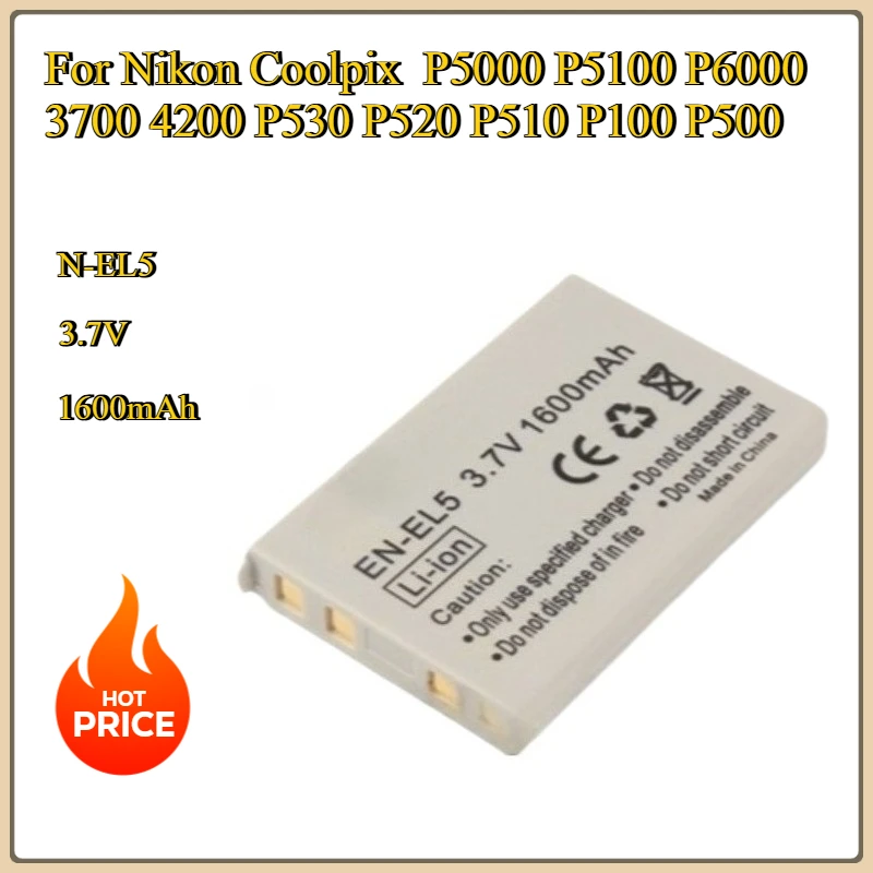 Новый сменный аккумулятор для камеры EN-EL5 для Nikon Coolpix P5000 P5100 P6000 3700 4200 P530 P520 P510 P100 P500 литий-полимерный
Новый сменный аккумулятор для камеры EN-EL5 для Nikon Coolpix P5000 P5100 P6000 3700 4200 P530 P520 P510 P100 P500 литий-полимерный