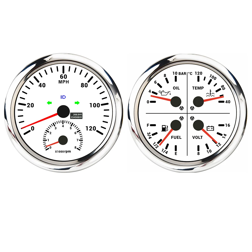 ELING Waterproof 110mm 4 in 1 Multifunctional Gauge + 0-120MPH 200km/h GPS Speedometer with 8000RPM Tachometer for Car Boat 12V
ELING Waterproof 110mm 4 in 1 Multifunctional Gauge + 0-120MPH 200km/h GPS Speedometer with 8000RPM Tachometer for Car Boat 12V