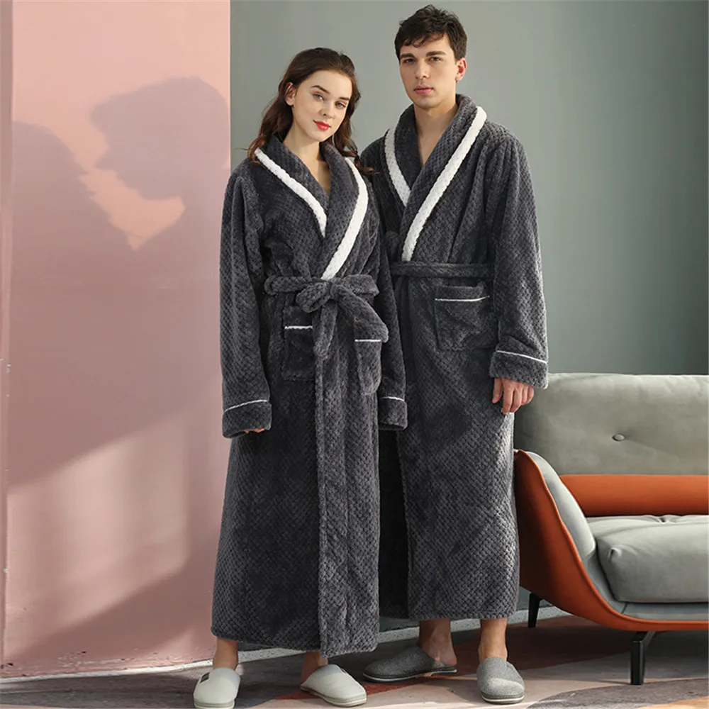 Winter Keep Warm Robe Women Men Solid Flannel Bath Robe Unisex Couples Lovers Sleepwear Plus Size Bathrobe Nightwear
Winter Keep Warm Robe Women Men Solid Flannel Bath Robe Unisex Couples Lovers Sleepwear Plus Size Bathrobe Nightwear