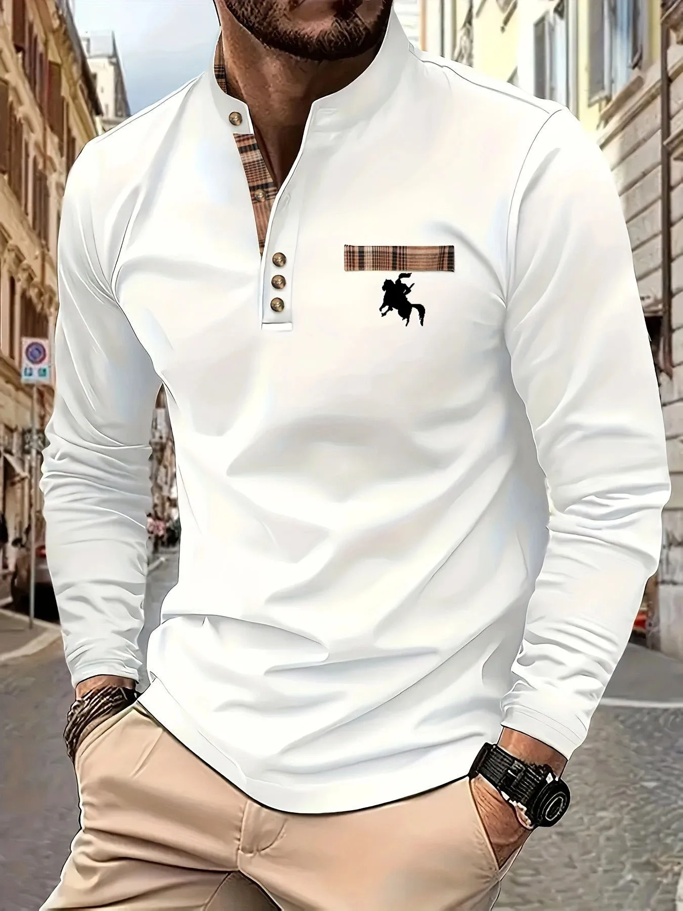 Spring and autumn daily casual men's base shirt solid color spliced stand collar POLO shirt men 2025
Spring and autumn daily casual men's base shirt solid color spliced stand collar POLO shirt men 2025