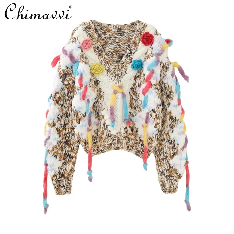 European French Heavy Industry All Handmade Three-dimensional Hook Flower V-Neck Pullover Knitted Sweater Jacket Top For Women
European French Heavy Industry All Handmade Three-dimensional Hook Flower V-Neck Pullover Knitted Sweater Jacket Top For Women