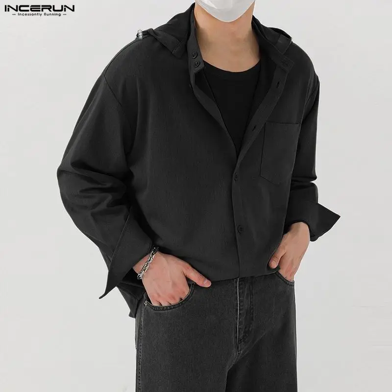 Мужская рубашка INCERUN, однотонная, с капюшоном, с длинным рукавом, на пуговицах, уличная одежда, свободный крой, 2026, корейский стиль, модная повседневная мужская одежда
Мужская рубашка INCERUN, однотонная, с капюшоном, с длинным рукавом, на пуговицах, уличная одежда, свободный крой, 2026, корейский стиль, модная повседневная мужская одежда